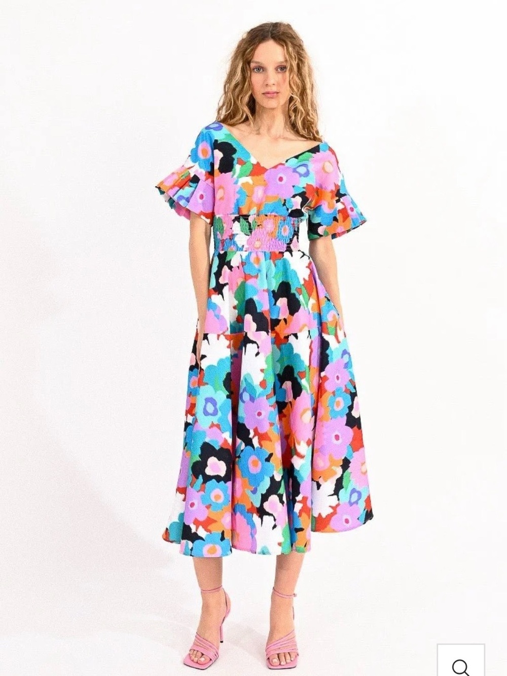 Molly Bracken Multicolor Floral V-Neck Midi Dress